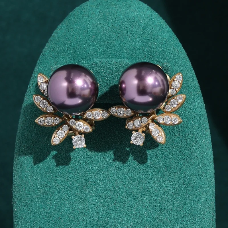 

Vintage Jewelry Purple Pearl Earrings With Rhinestones Leaf Petal For Woman Gold Color Wedding Summer Accessories Party 2026