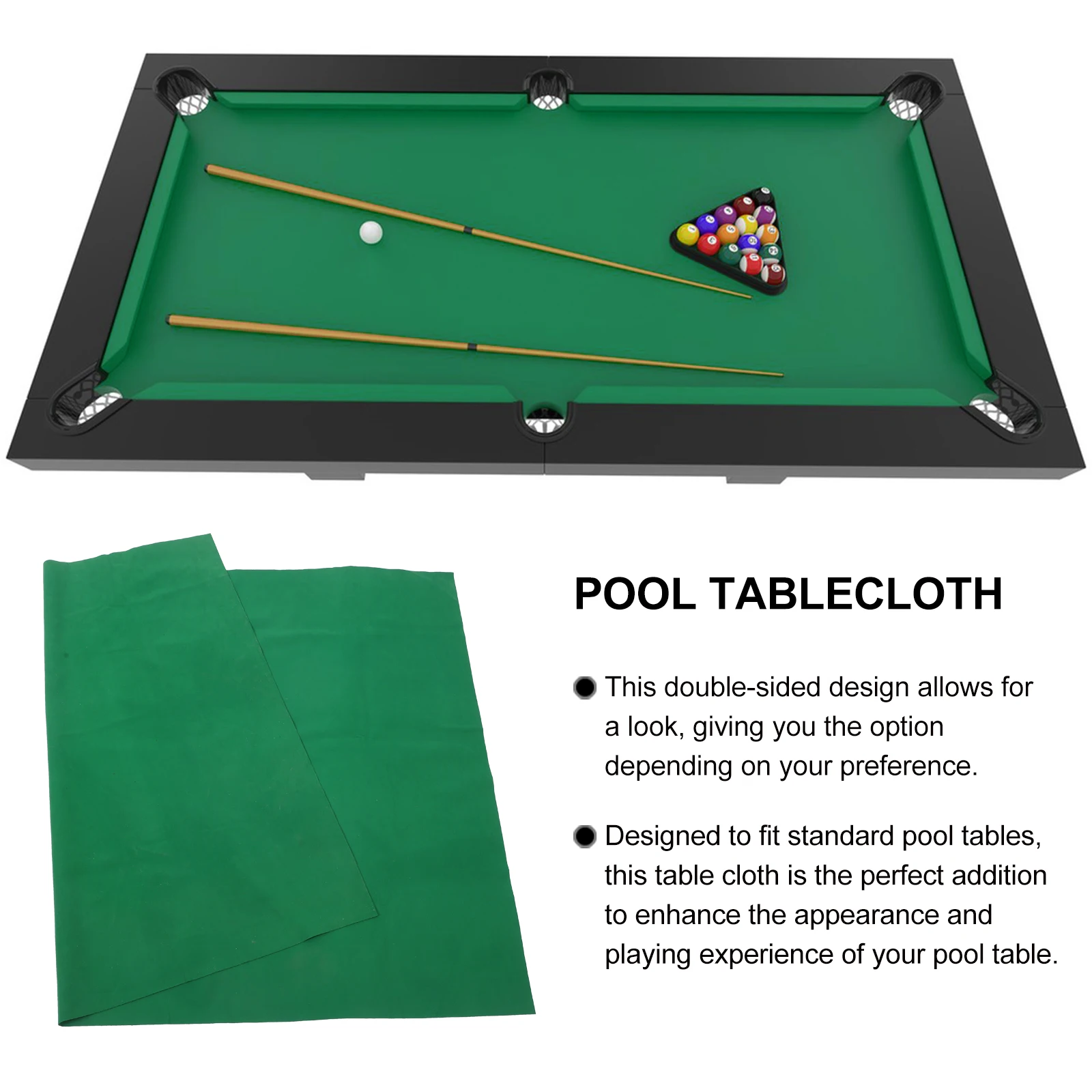 

Double Sided Billiard Tablecloth 8ft Pool Table Supply Black Green 155cm Wide Durable Material Easy Clean Cloth