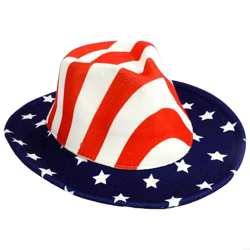 

P88B Wide Brim Hat Adult Fedora Hat Carnivals Party Panama Hat Patriotic Headwear Cowboy Costume Accessory Photo Props