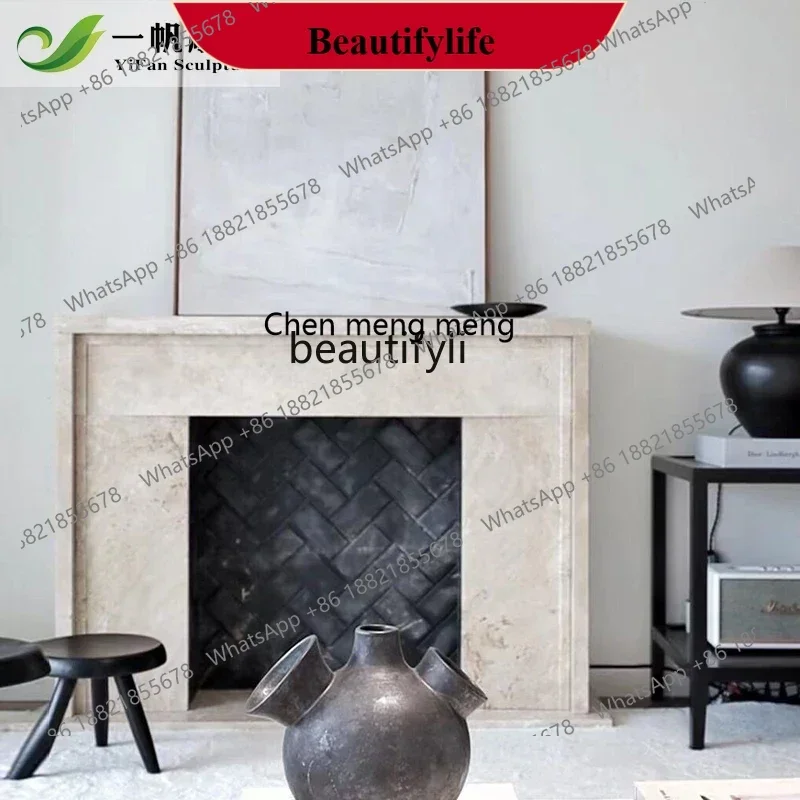 D178 Marble fireplace French American retro lattice travertine fireplace living room mantel