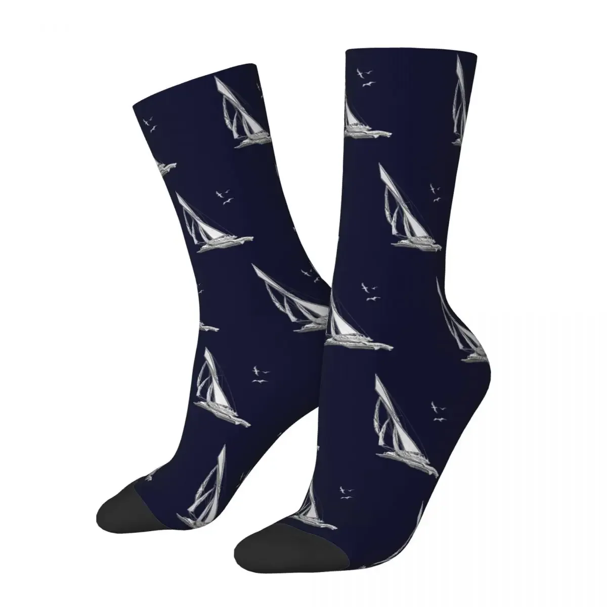 Chrome Style Nautical Sail Boat Applique Socks Harajuku High Quality Stockings All Season Long Socks Accessories