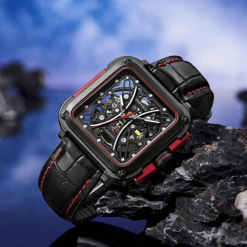 TOPHILL Skeleton Man Watch Automatic Mechanical 42mm 28D0 Hollow Dial Design Sapphire Super Luminous Urban Sports TUT002G view 2