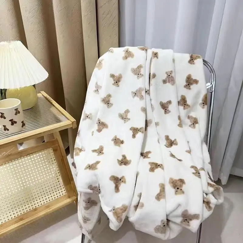 Mantas cálidas con estampado de patrones de oso, mantas para siesta para dormitorio, oficina, sofá, aire acondicionado, habitación, mantas de verano y otoño