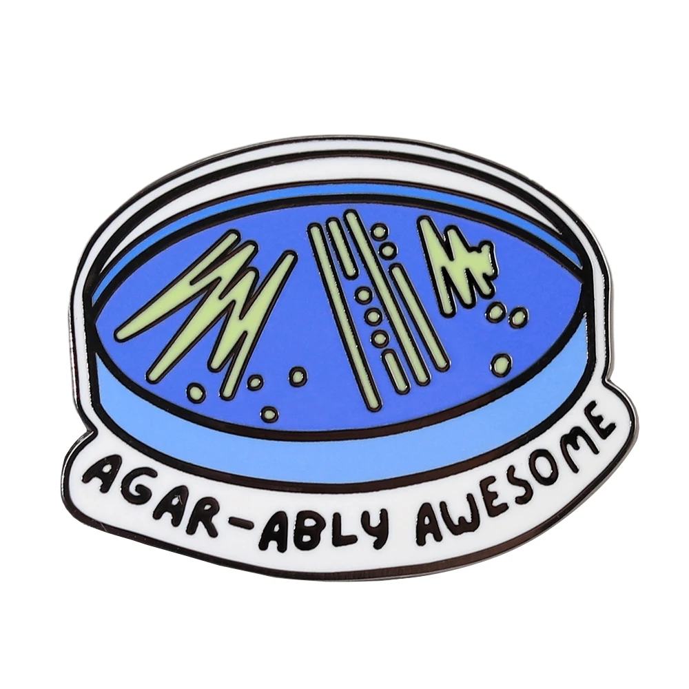 أجار - بروش رائع تمامًا طبق بتري شارة معدنية مثيرة للاهتمام علم الأحياء موضوع دبوس عشاق العلوم هدية ملحق مضحك