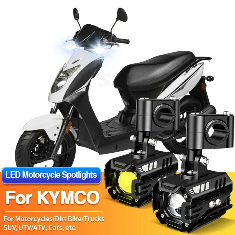 2PCS LED Universal Motorcycles Headlights Dual Color Fog Light UTV ATV for KYMCO AK 550/Agility 125/K-Pipe 125/Like 150i ABS