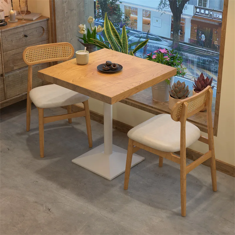 Coffee shop, casual solid wood dining table and chair combo restaurant, four-table tea restaurant, milk tea shop, one table with