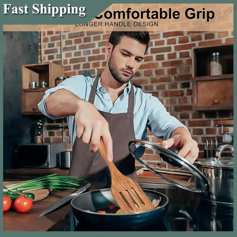 -ABKM Wooden Cooking Utensils, Kitchen Utensils Set With Teak Wood Spoons And Wooden Spatula For Cooking