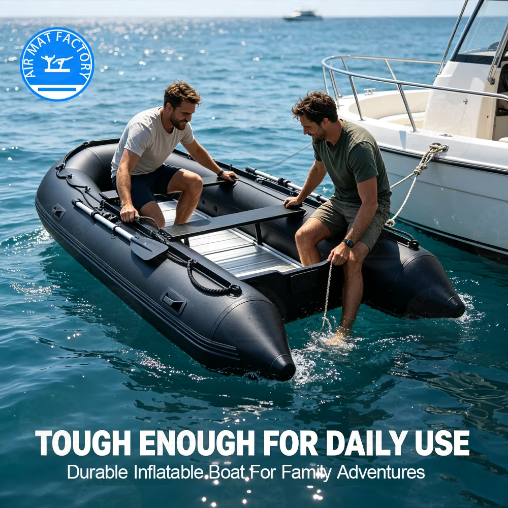 3.8M Inflatable Boat Large Capacity Inflatable Raft Stable Safe Water Boat for Multi Adults Fishing Lake River Sea Adventure