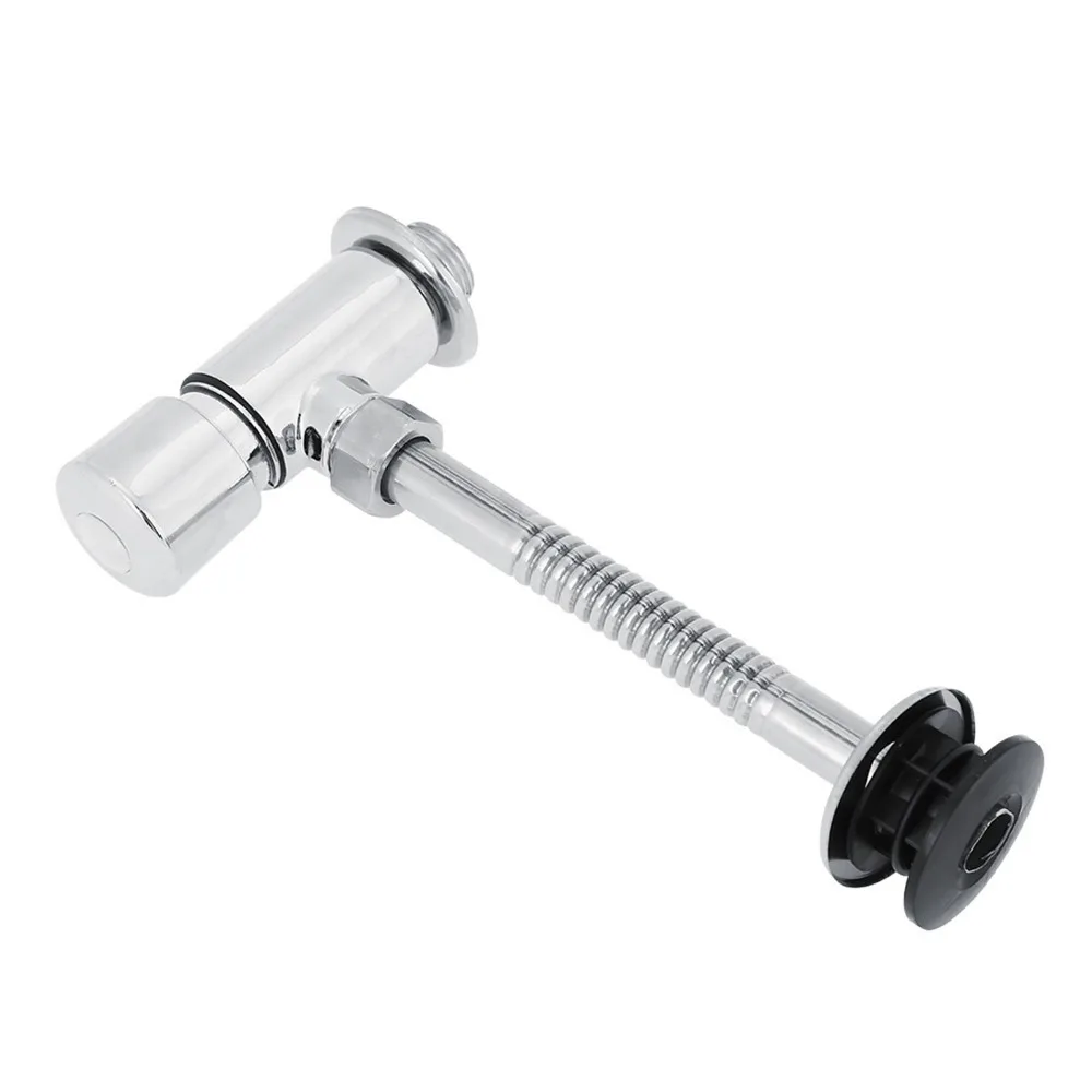 Zinc Alloy Flush Valve Water Leak Proof Time Delay Design Urinal Flush Valve Silver Hand Pressing Flushing