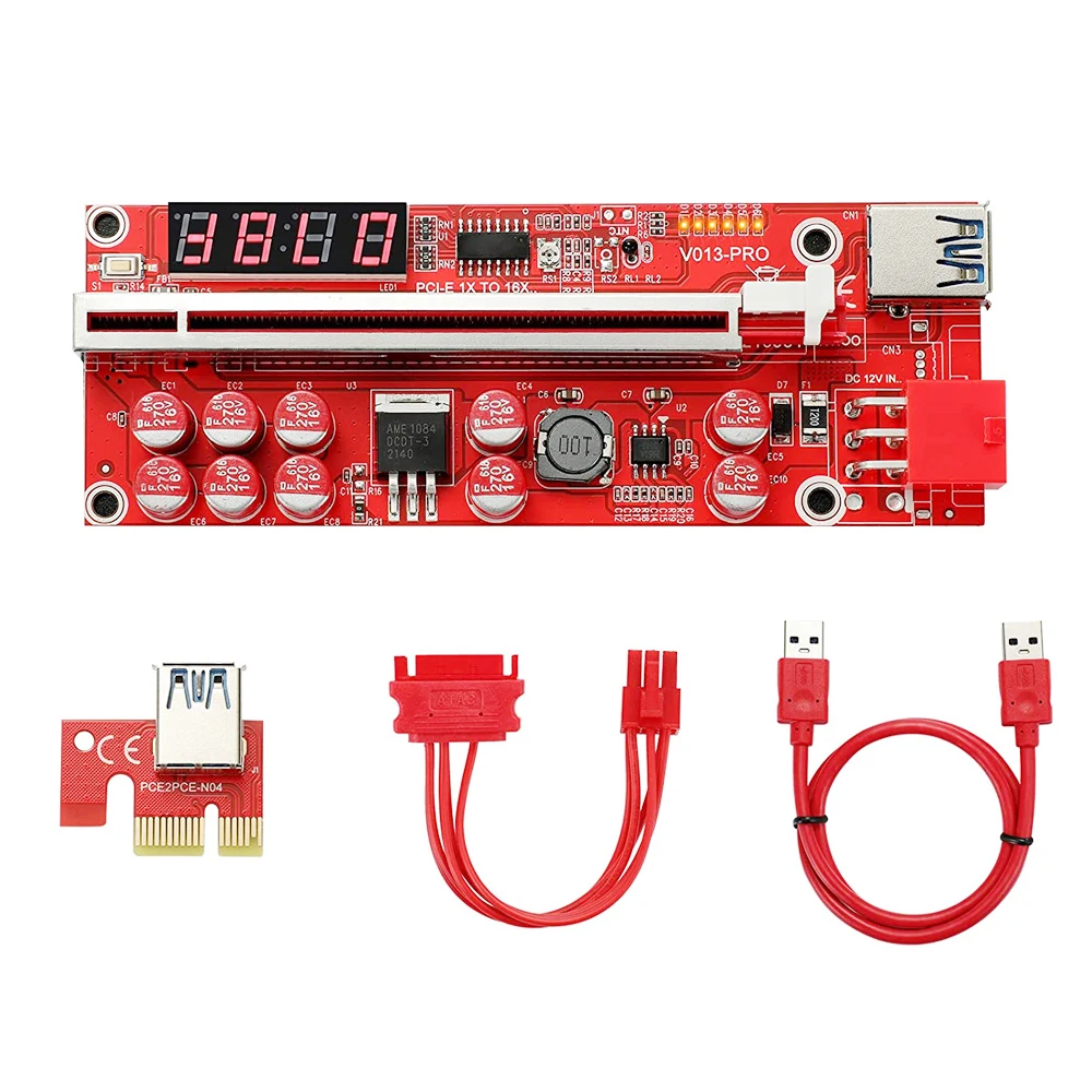 비디오 카드 라이저용 PCIE 라이저 013 카보 라이저, PCI 익스프레스 x16 확장기, SATA에서 6 핀 전원 USB3.0 케이블, 채굴용, V013 Pro, 6PCs