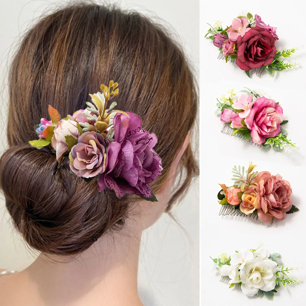 Simulation Flower Hair Comb Bridesmaid Hair Clip Bridal Hairpin Wedding Hair Jewelry For Women Party Hair Accessories Gift