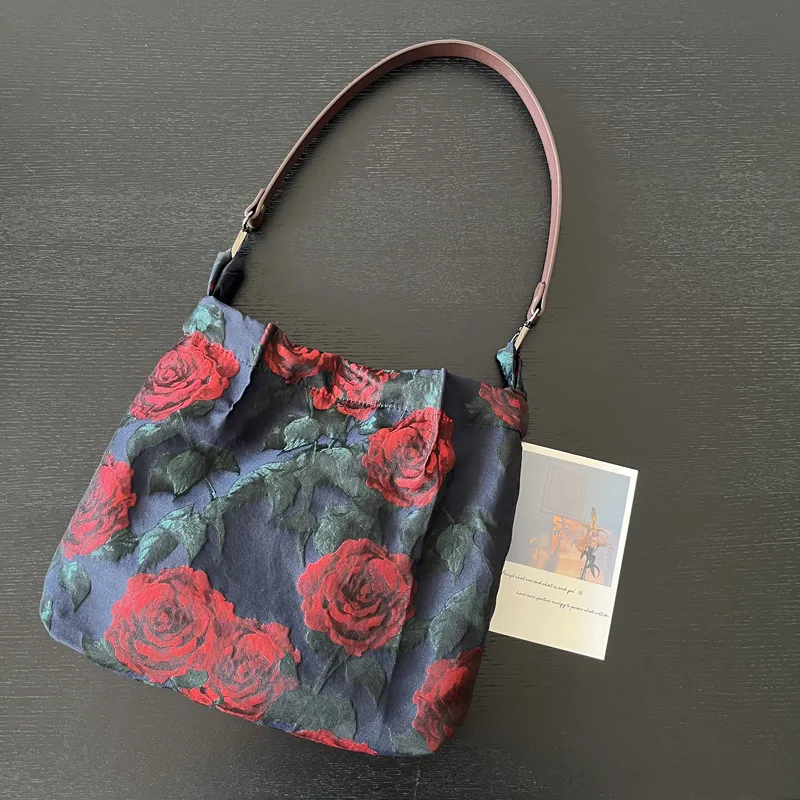 

Винтажная женская сумка на плечо из розового жаккарда с рюшами, женские сумки с цветочным принтом, большая вместительная легкая сумка-тоут под мышками