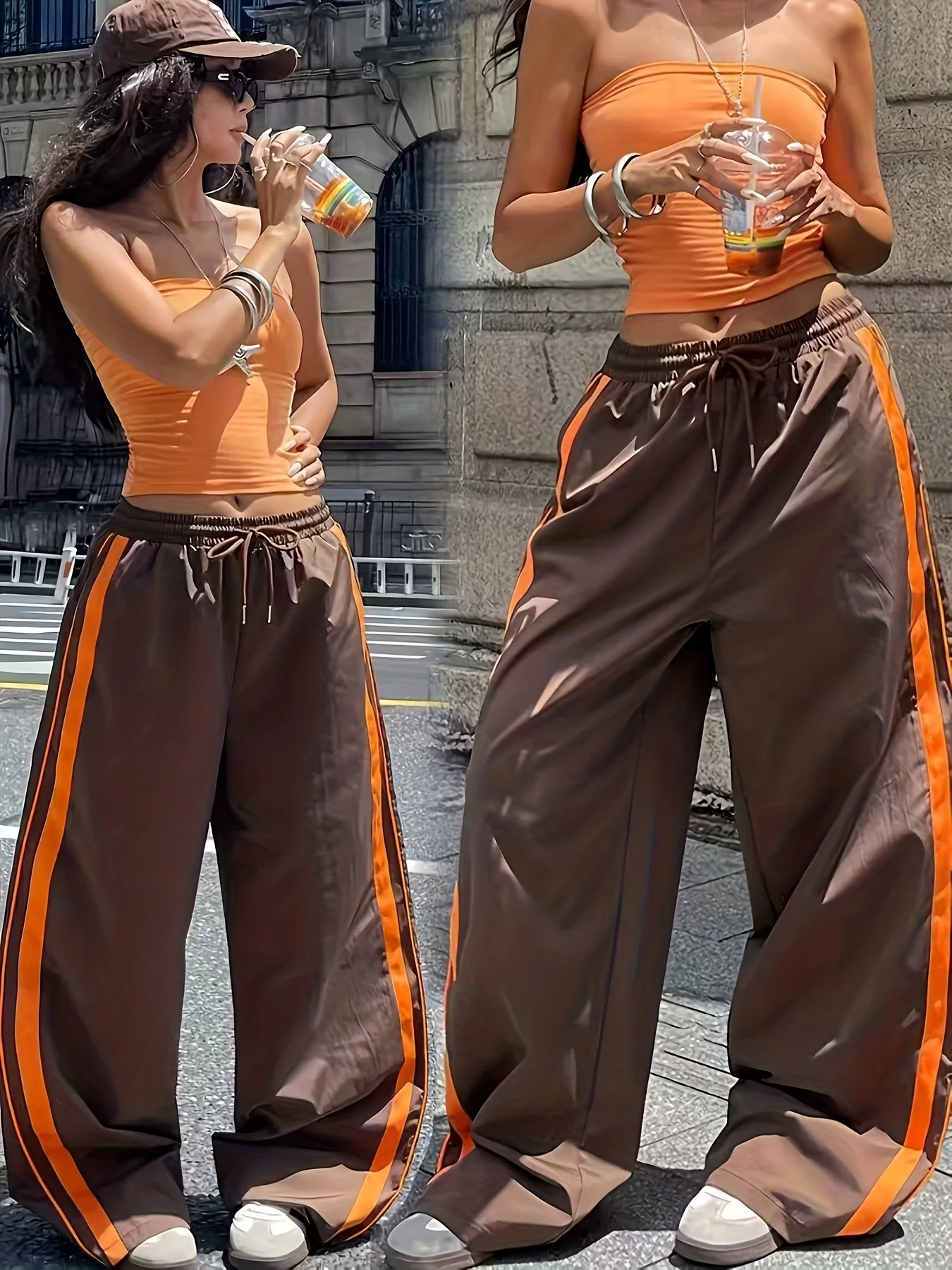 Women's Fashion Color-Blocked Casual Long Pants