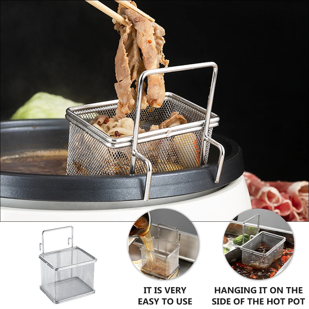 

Stainless Steel Mesh Hot Pot Strain Basket Basket Hook Hot Pot Side Baskets Strainer Easy Clean Kitchen Barware