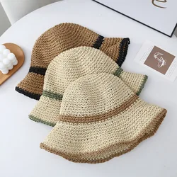 New Spring Beach Hat Summer Foldable Straw Crochet Bucket Hat For Women Outdoor Sunshade Fisherman Hat Fashion Lady Holiday Gift