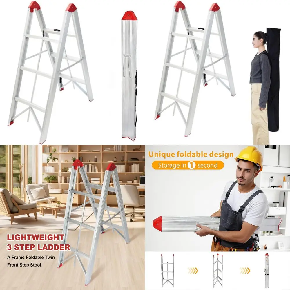 Scaletta pieghevole portatile in alluminio a 3 gradini, design compatto con telaio ad A, certificata EN131, ideale per uso domestico e inficina