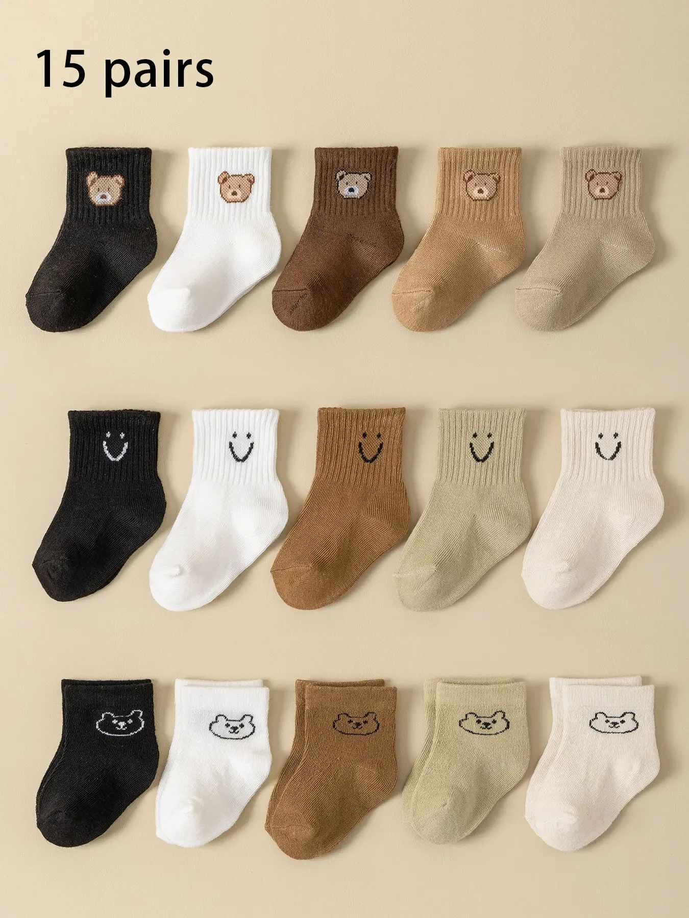 

15 Pairs Unisex Baby Socks Mid-Calf Cute Cartoon Short Socks Breathable Comfortable Infant Footwear for Boys And Girls