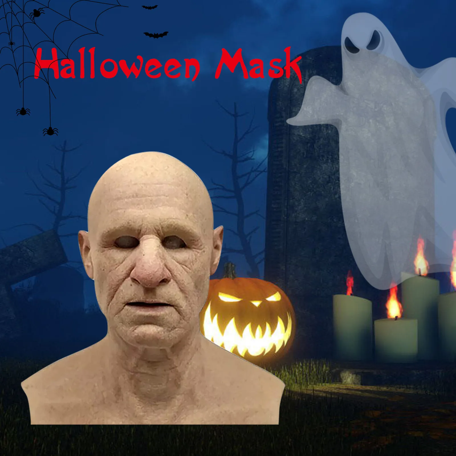 Masque intégral réaliste en silicone pour hommes et femmes, masque de grand-père, masque de grand-mère, fournitures de simulation, accessoires de cosplay pour la fête d'Halloween