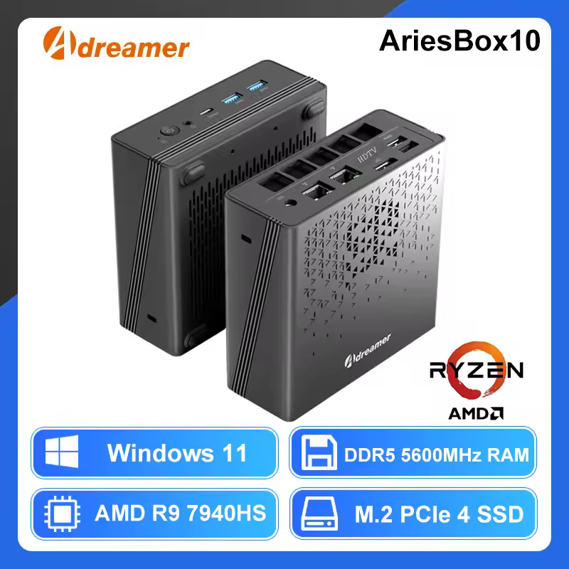 Mini PC Adreamer AriesBox10 com CPU AMD Ryzen 7 7840HS/ R9 7940HS, Ótimo Custo-Benefício
