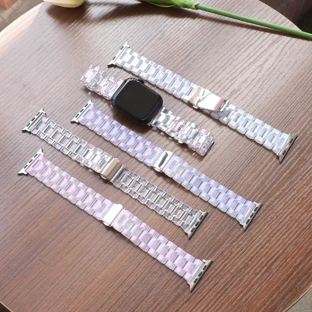 Tali Resin Wanita untuk Jam Tangan Apple 10 42Mm 46Mm Tali 49Mm 45Mm 41Mm 38 40Mm 44Mm Gelang Warna-warni Bening Iwatch 9 7 8 6 Se 5 4 3