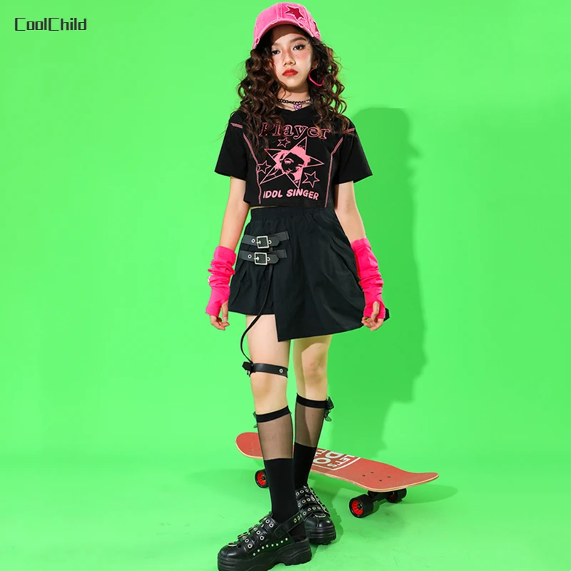 

Girls Hip Hop Crop Tank Top Goth Skirts Costumes Child Streetwear T-shirt Street Dance Clothes Sets Kids Summer Jazz Show Outfit