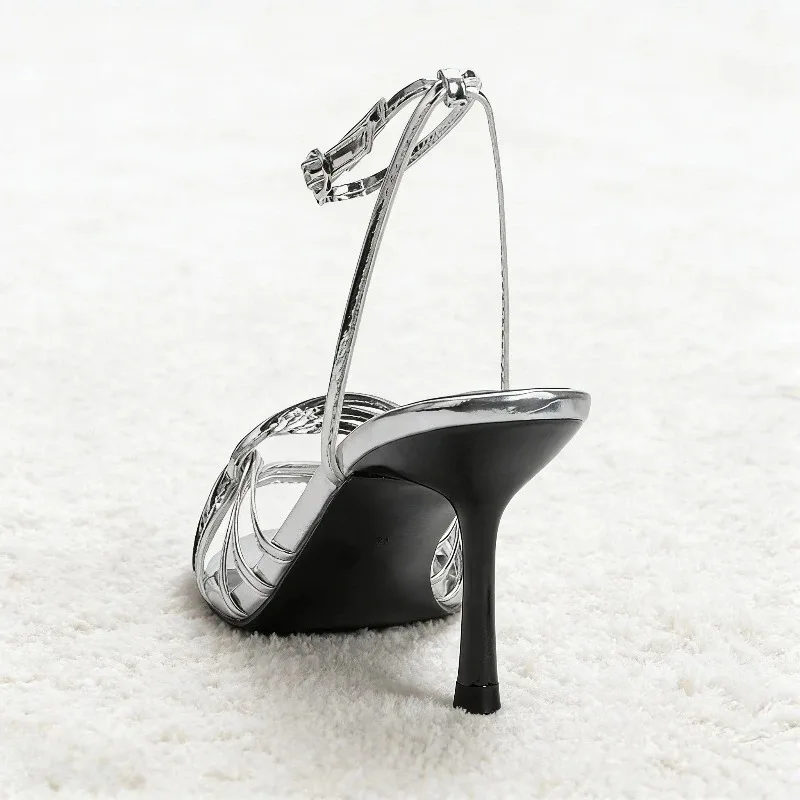 

Элегантные женские туфли-лодочки на шпильке с круглым носком и узким ремешком, дизайнерские, серебристые, для вечеринок, лето 2026