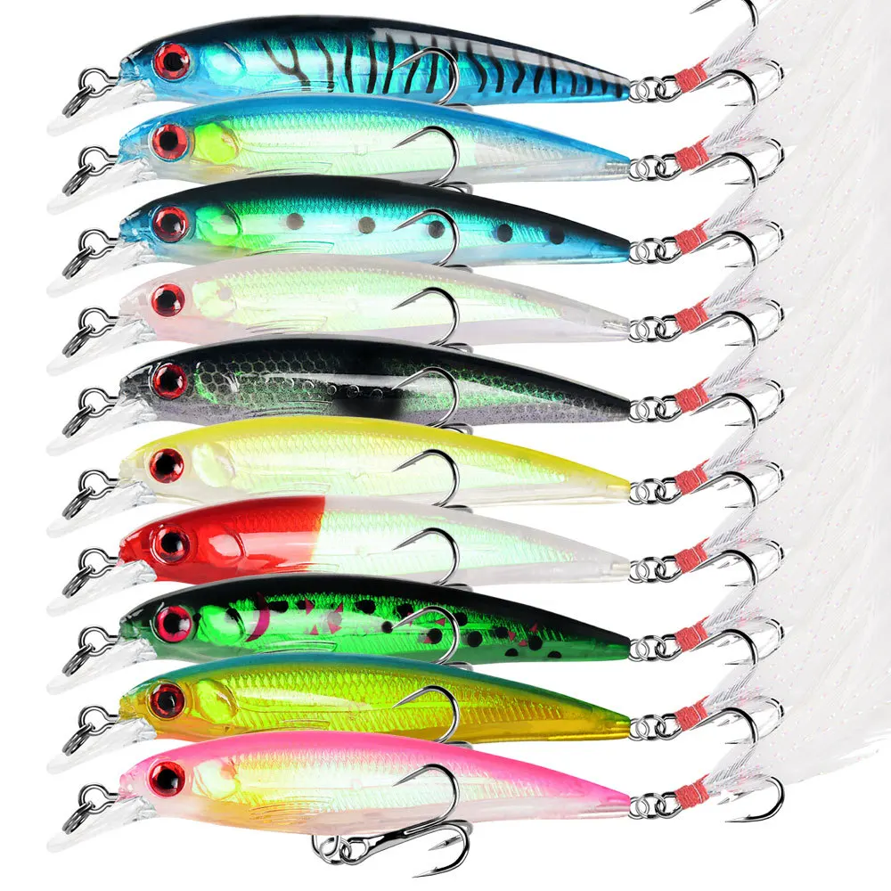 10pcs/lot Wobbler Trolling Fishing Lure 9cm 8g Slow Sinking Minnow Crankbait Hard Plastic Bass Pike Bait Fishing Tackle Peche