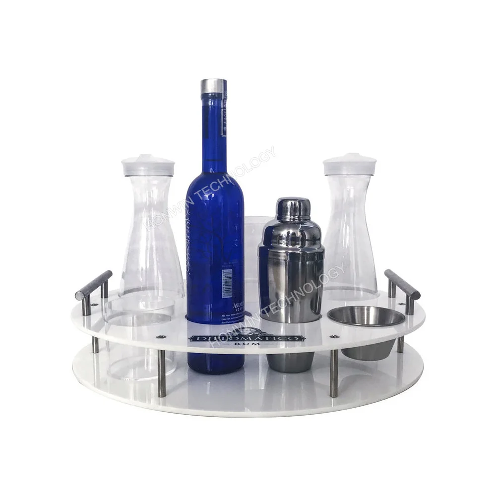 Frosted Acrylic Customized Logo Bottle Service Tray with Handles Bucket Carafes Garnish Bowls for Party Night Club Lounge Bar