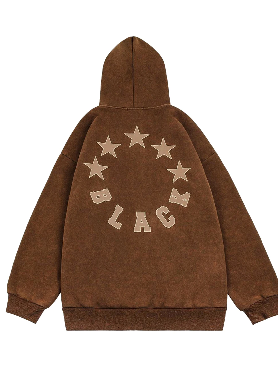

Fall Hooded Sweatshirts for Women Vintage Hoodies Grunge Star Print Zipped Sweatshirts Winter Long Sleeve Loose Coat