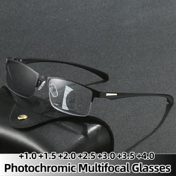 Business Titanium Progressive Multifocal Reading Glasses Unisex TR90 Photochromic Bifocal Presbyopia Luxury Flexible UV Shades