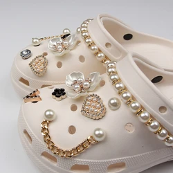 13PCS Summer Fashion Shoe Charms DIY Diamond Pearl Chain Gemstone Decoration Buckle for Clogs Shoe Charm Accessories