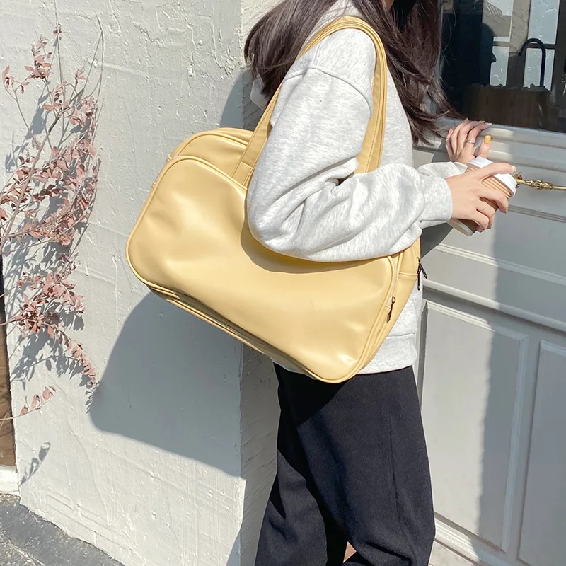 Large-capacity tote bag for women's travel, single-shoulder large bag, horizontal square multi-pocket handbag