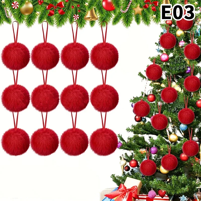 12PCS Lime Green Furry Christmas Ball Ornaments New Year Tree Christmas Hanging Decorations Green Christmas Tree Pendants