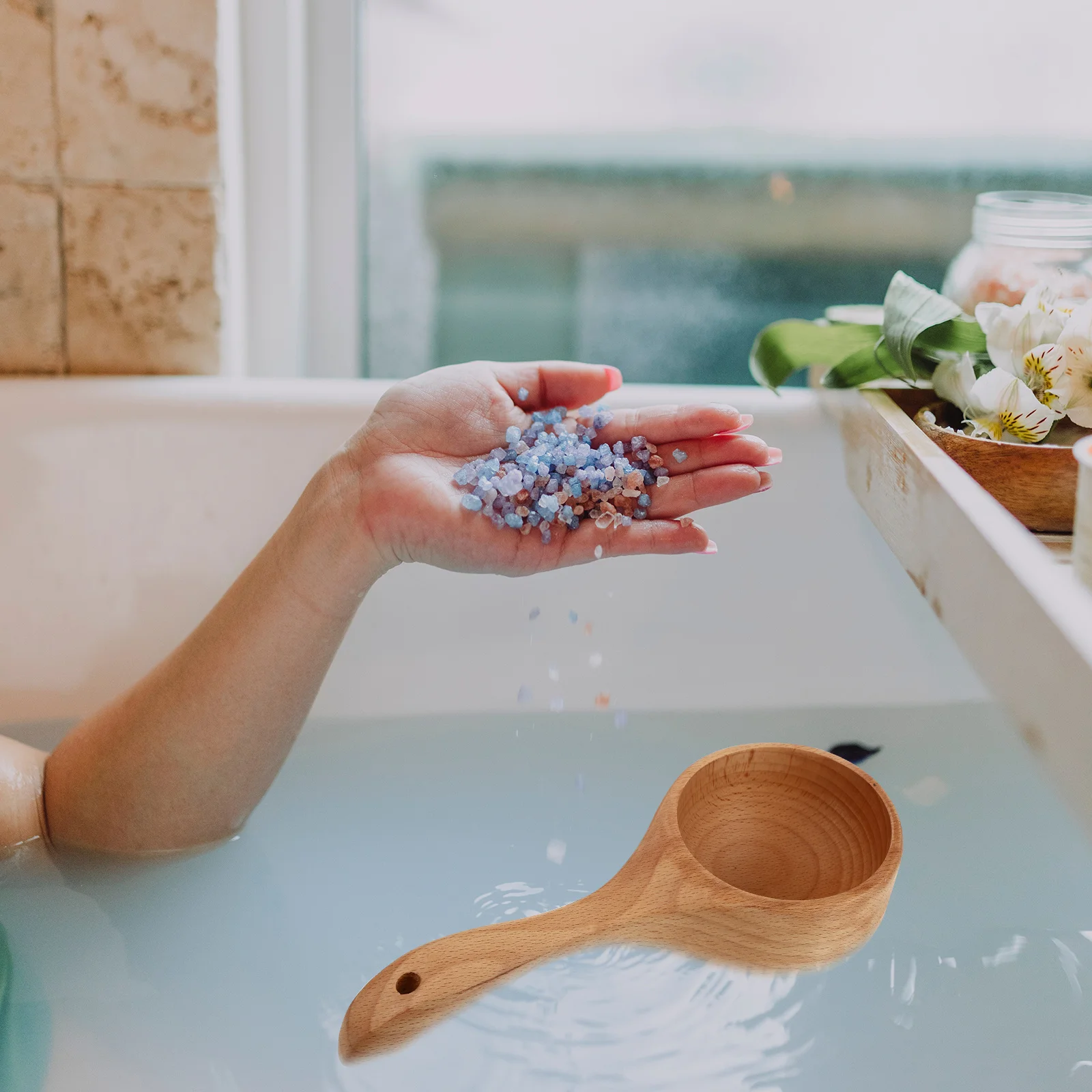 

1pc Wooden Bath Spoon Natural Beech Wood Sauna Room Spa Water Scoop Kitchen Cooking Ladle Multi-Purpose Household Utensil