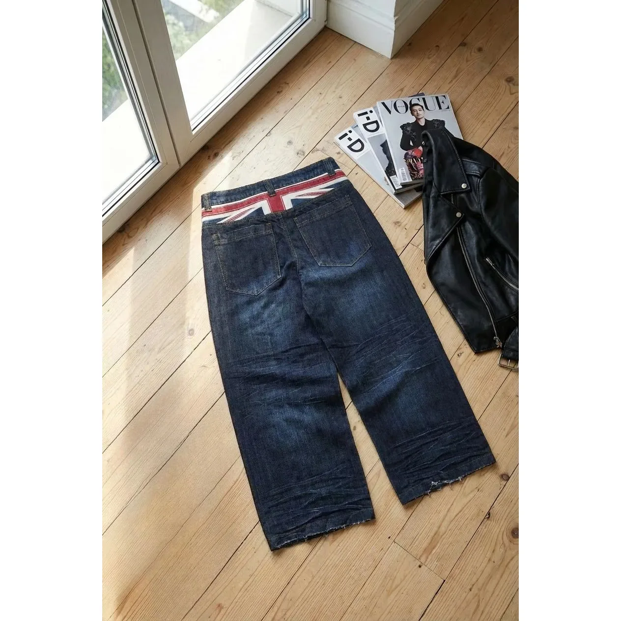 

Retro Union Ja Belted Loose Wide Leg Jeans Straight Cut Cleanfit Sle Neutral PVC Material Winter Collection Casual Pants