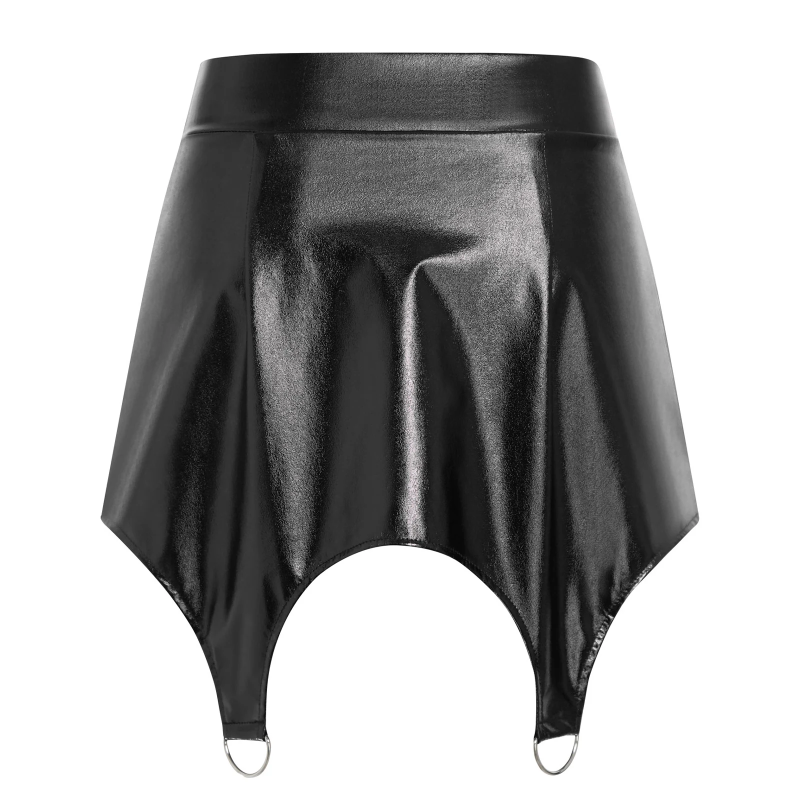 Mini jupe taille haute pour femmes, jarretelles élégantes, anneaux en D, ourlet incurvé, couleur unie, pour Raves, Costumes de Club de fête musicale