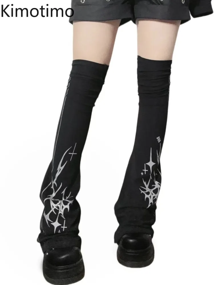 

Kimotimo, японские сапоги до колена с принтом Y2k, винтажные расклешенные сапоги для девочек, эстетичная уличная одежда в стиле Харадзюку в стиле гранж, готическая одежда
