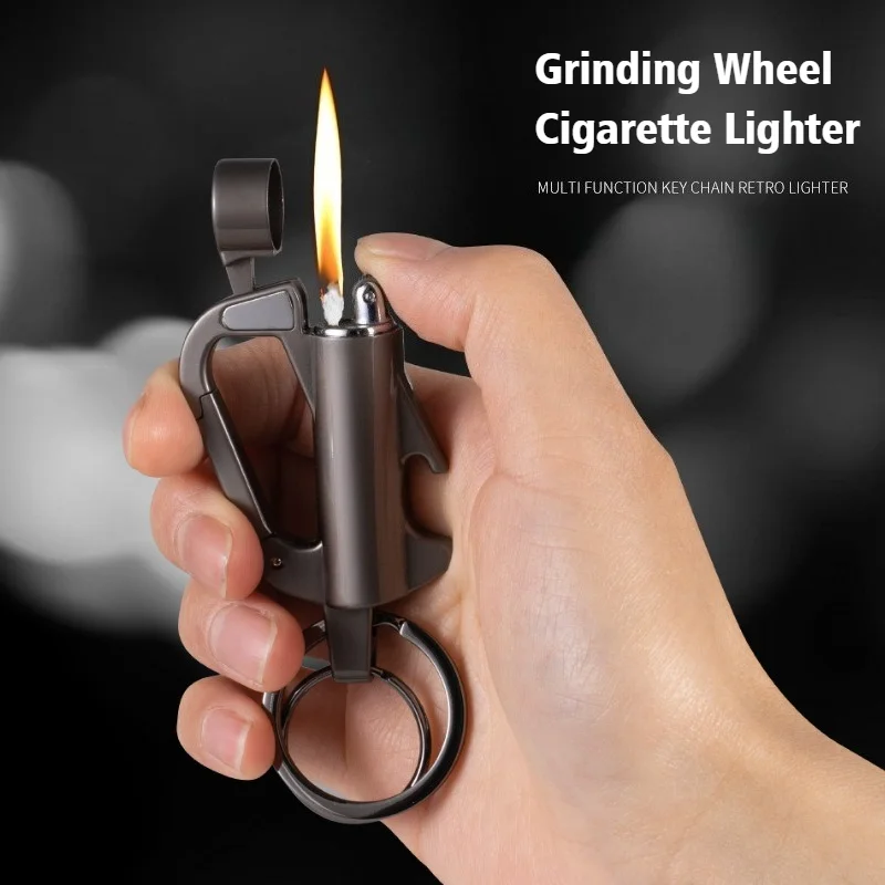 

New Windproof Open Flame Smoke Cigar Igniter Grinding Wheel Key Chain Lighter Coal Oil Cigarettes Lighters & Smoking Accessories