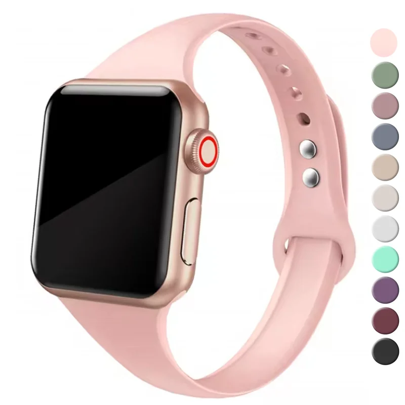 Smukły pasek do zegarka Apple 44 mm 40 mm 42-46 mm ultra 49 mm Silikonowa bransoleta correa iWatch series 10 6 se 5 9 7 8 9 45 mm 41 mm