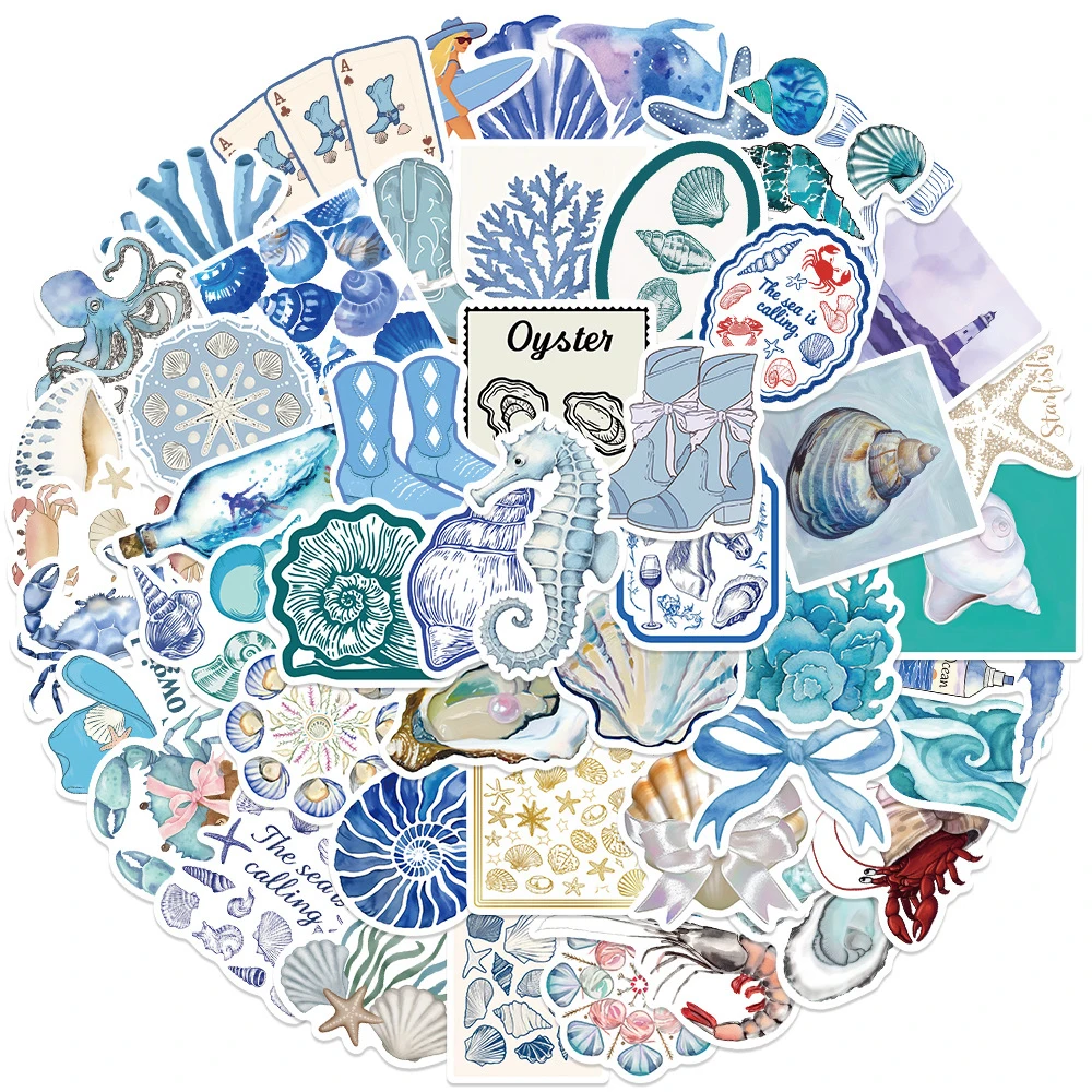 

10/30/50pcs Cute Blue Mediterranean Coast Girl Stickers for Skateboard Phone Guitar Aesthetic Cartoon Graffiti Sticker Kids Toys