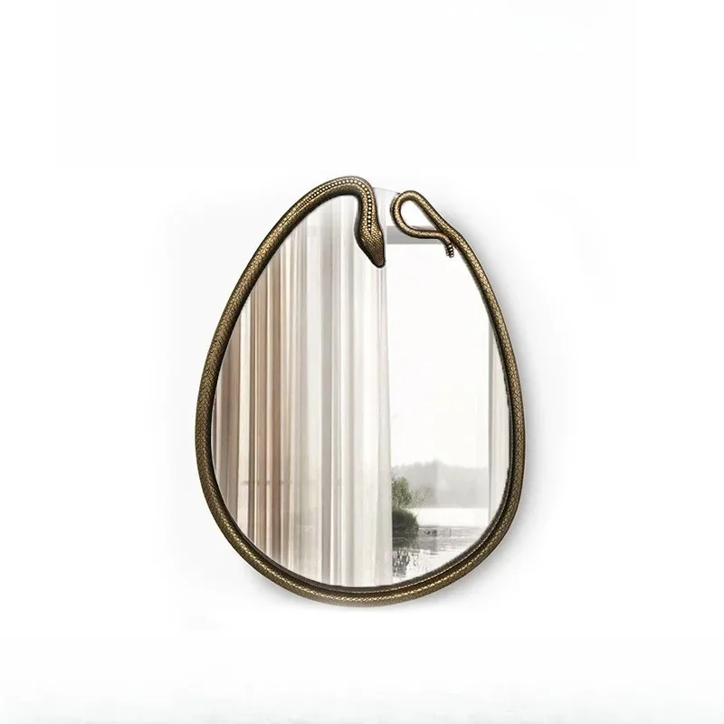 Art Serpentine Brass Decorative Mirror Design, Modern High-end Entrance Mirror in Home Corridor