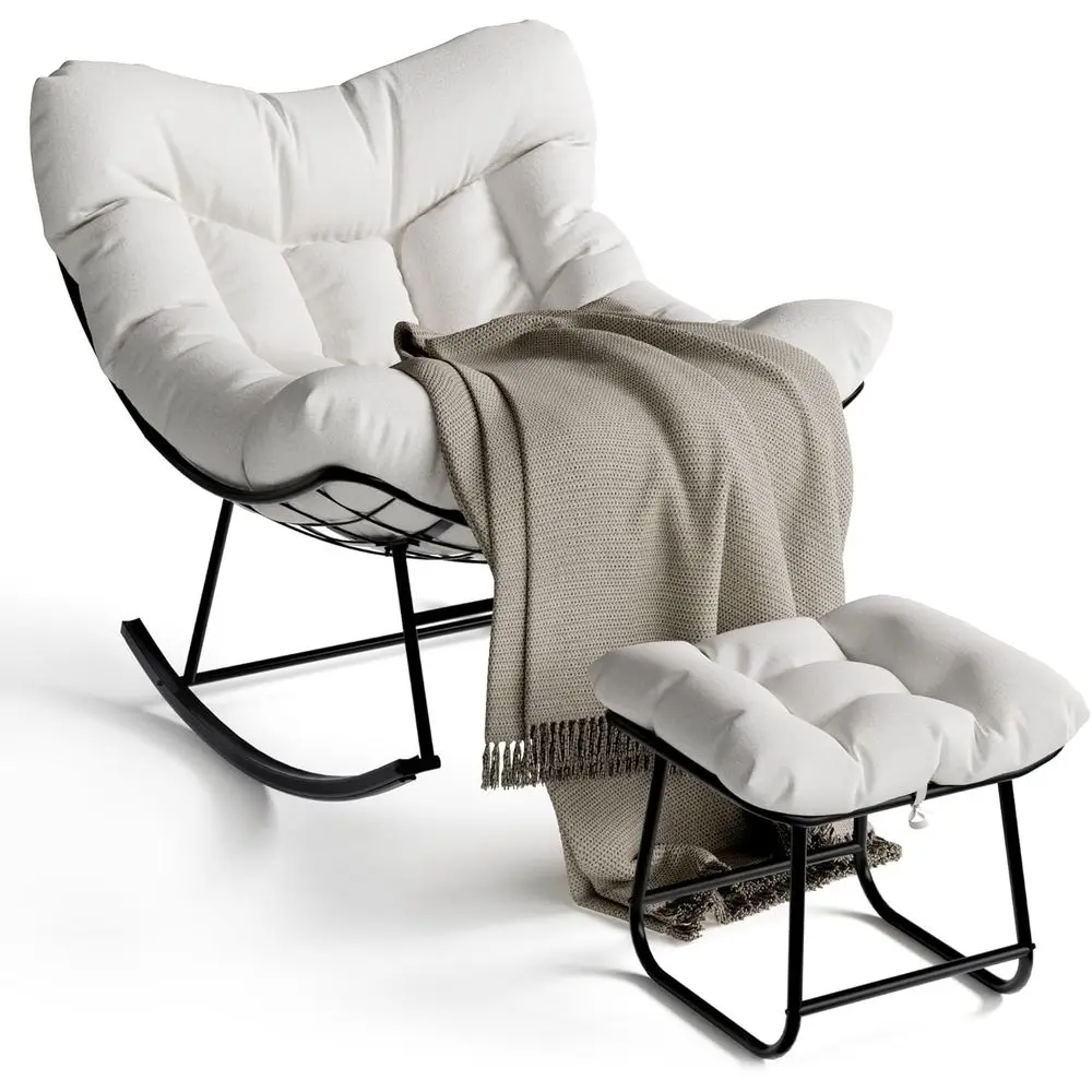 

Негабаритное кресло-качалка Papasan для улицы с подставкой для ног, кресло для отдыха в патио с пуфиком и прочным металлическим каркасом, яйцо из ротанга для патио