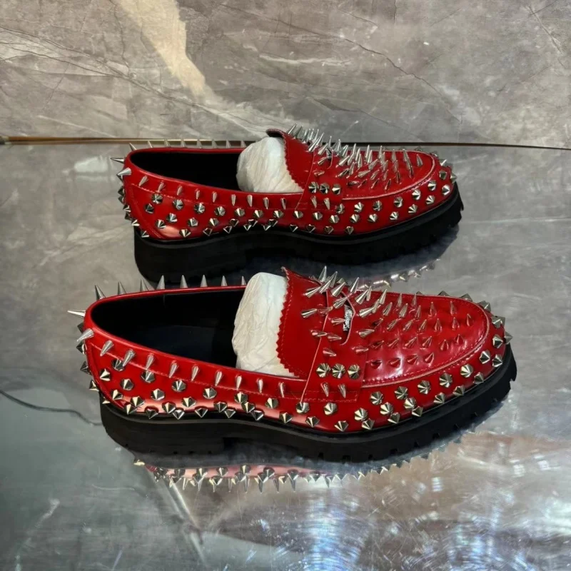 Rood lederen klinknagels decor loafers dikke zool herenschoenen comfortabele casual zakelijke formele schoenen ademende schoenen grote heren maat 48