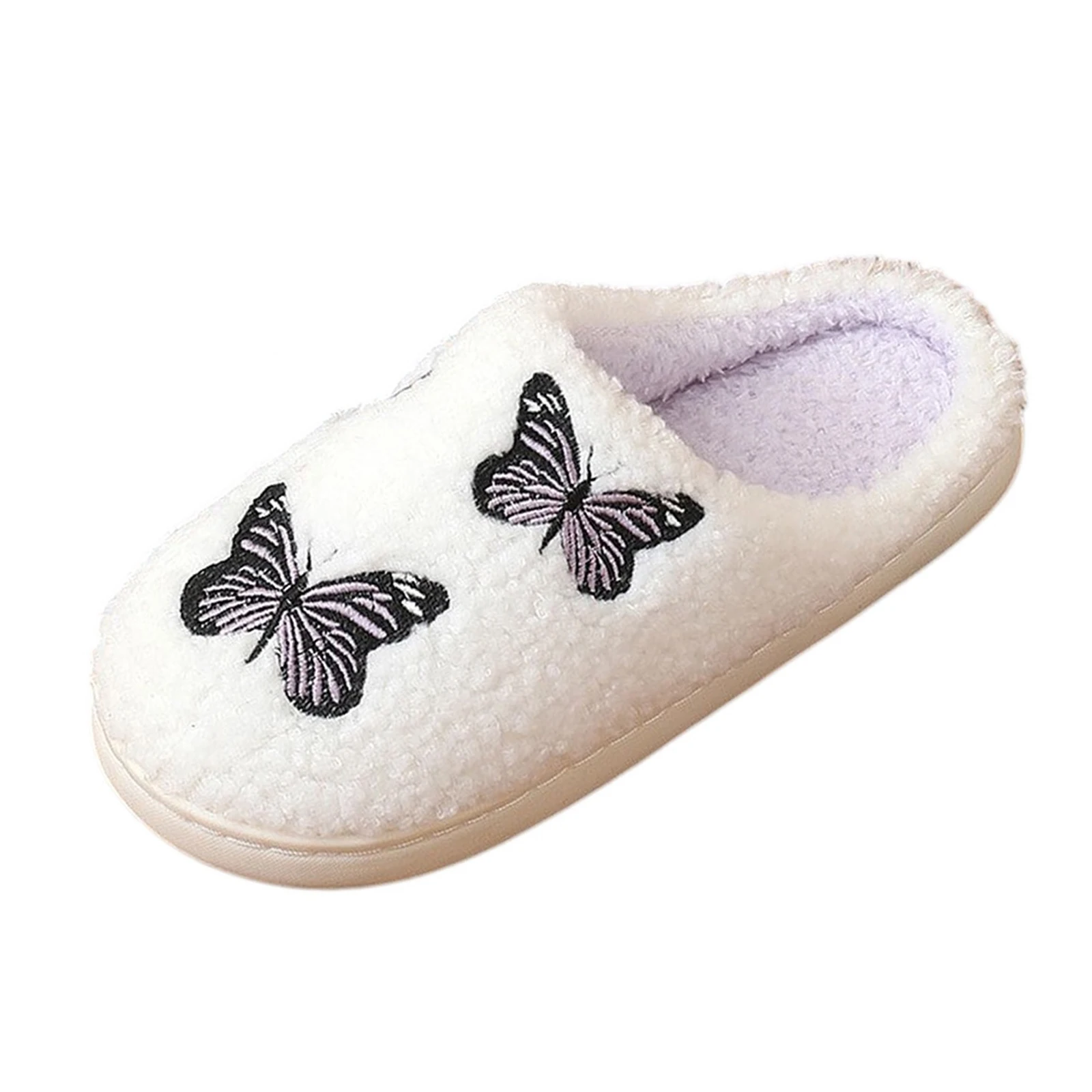 SHAJI Unisex Plüsch-Baumwoll-Hausschuhe mit Drei-Schmetterling-Stickerei, Warme TPR-Sohle, Rutschfeste Indoor-Hausschuhe für Herbst und Winter – Detail 3