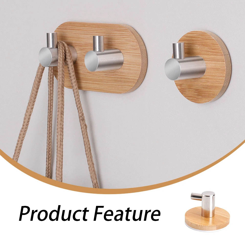 

4 Pcs Coat Hooks Clothes Hangers Bamboo Color Strong Adhesive Stainless Steel Wall Bathroom Saving Without