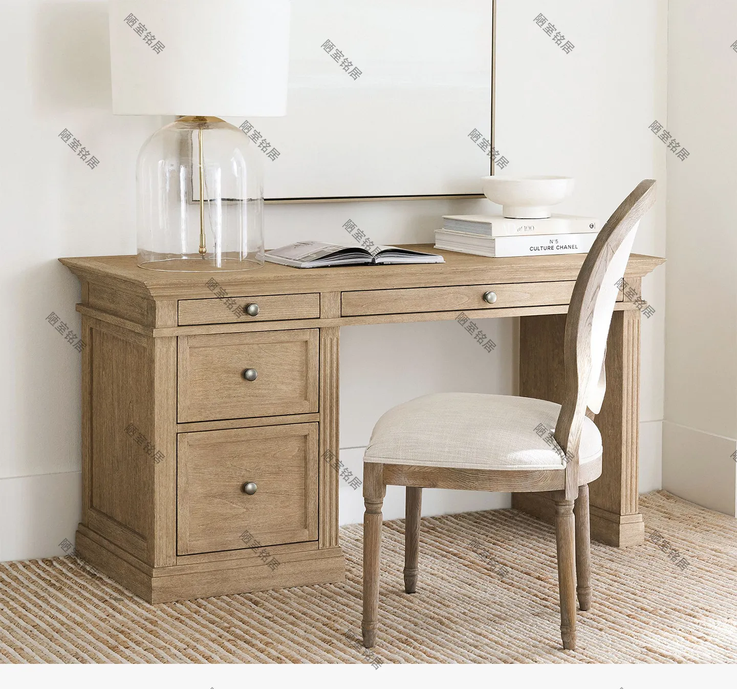 HYS American country retro old solid wood desk French high-end oak computer desk simple writing