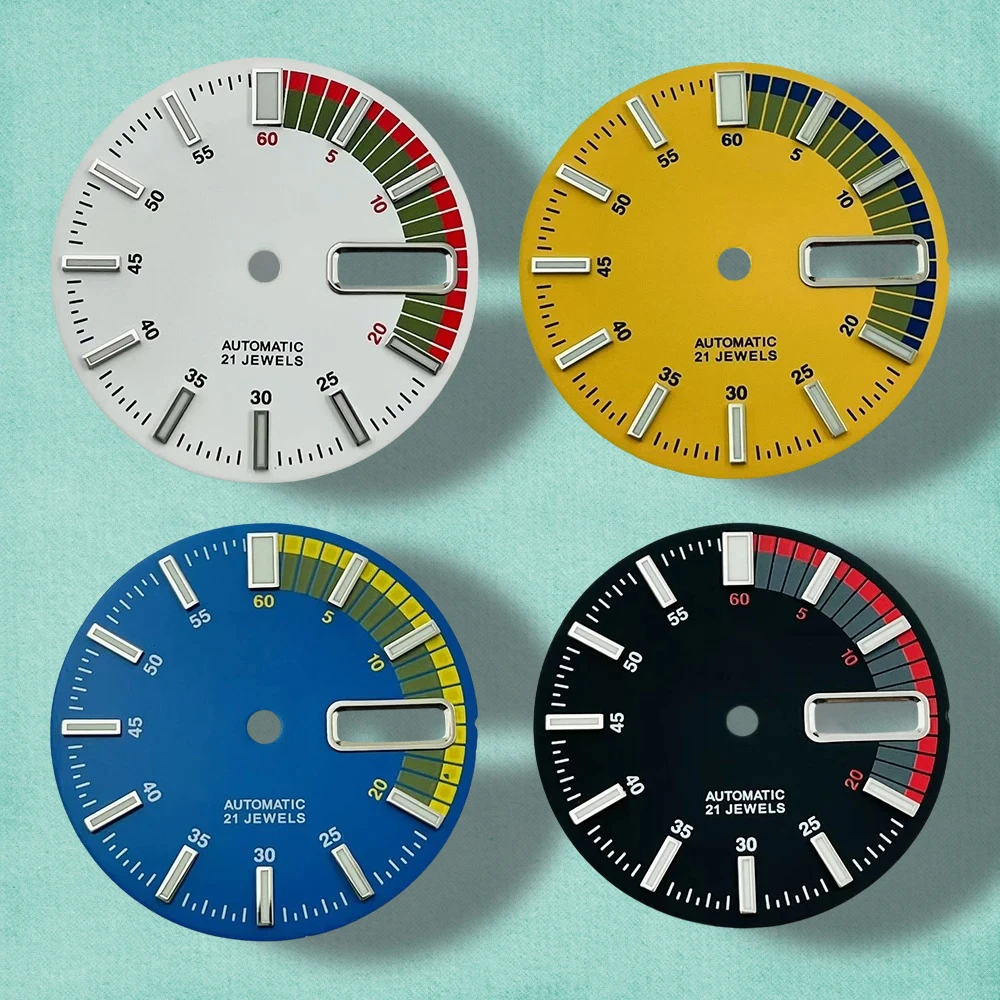 

28.5mm S5 Logo Diving Dial Fit NH36/4R36 Movement Green Luminous Matte Dual Calendar Dial Watch Modification Accessories