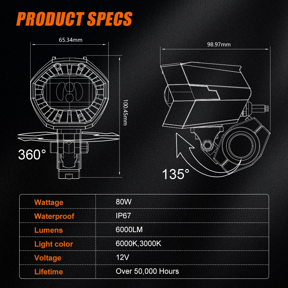 80W Motorcycle Mini Driving Fog Light Projectors Universal Dual Color White Yellow Flash Spotlight Motor Lighting Spotlight Lamp