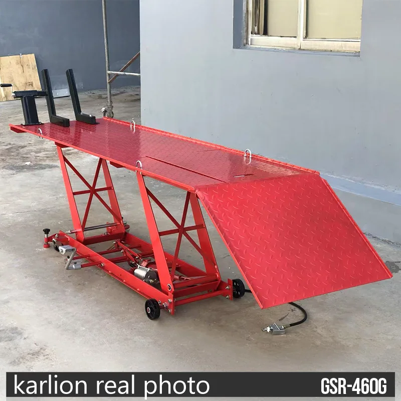 KARLION Red CE Certified Manual Hydraulic Motorcycle Lift Table Scissor Foot-Operated 460KG Capacity Maintenance Repair GSR-460G