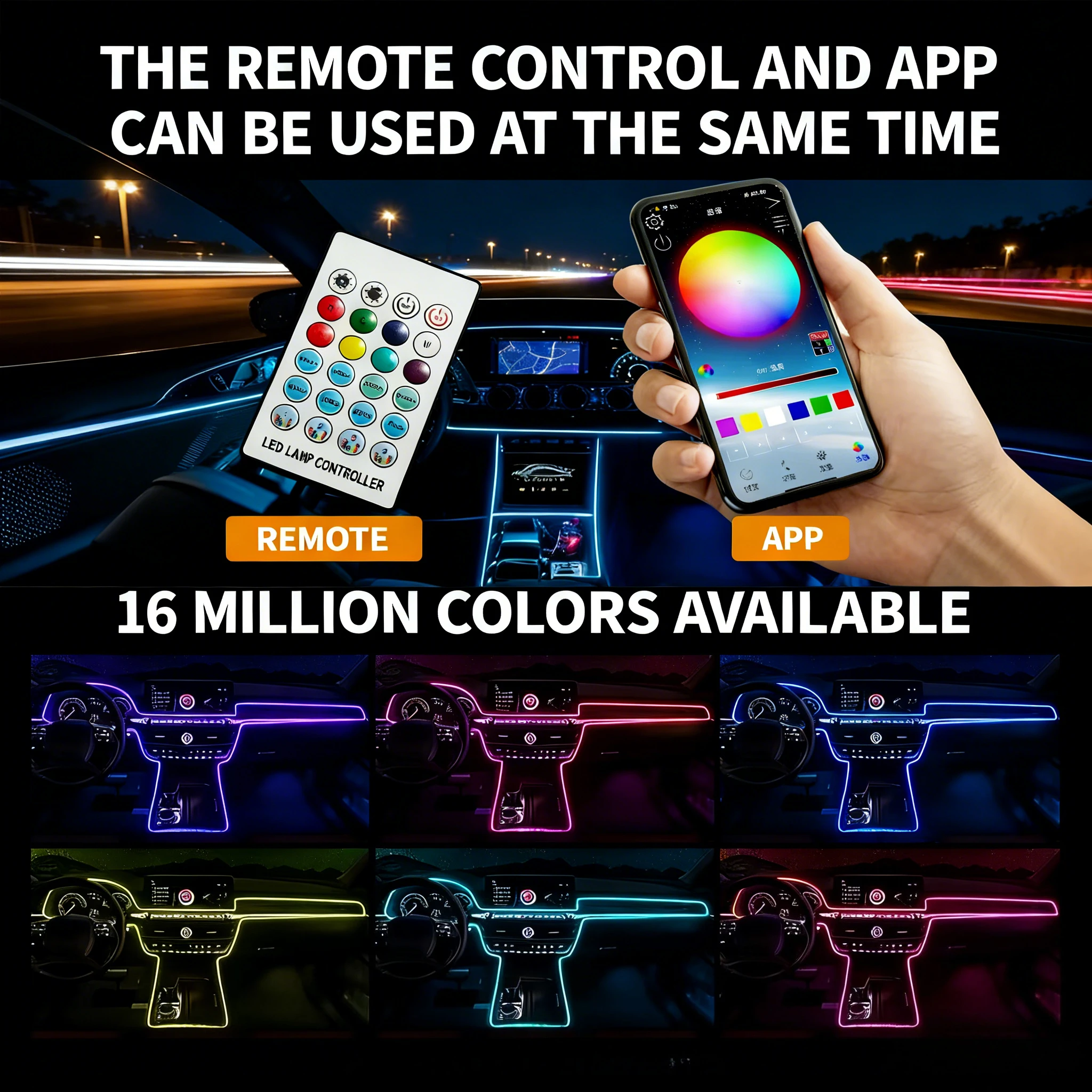 

Universal Symphony Car Ambient Lights LED Interior RGB Streamer Atmosphere Lamp USB APP Control Remote 110cm Car Ambient Lights